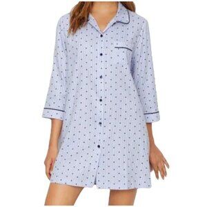 KATE SPADE New York Sateen Blue White Striped Heart Print Woven Sleep Shirt XS